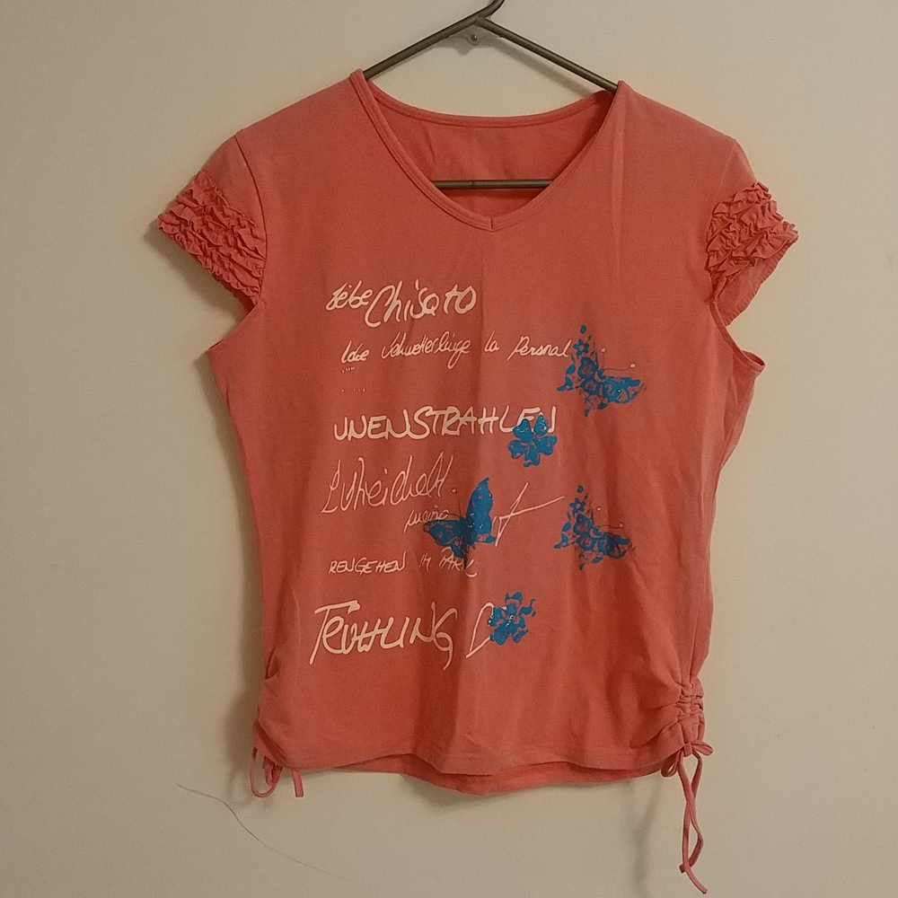 Girls Coral Pink Shirt (approx. Size L)